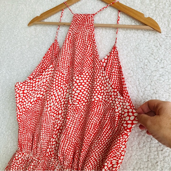 fab'rik Women's coral red print spaghetti strap tiered ruffle mini dress , Sz L - Picture 14 of 16